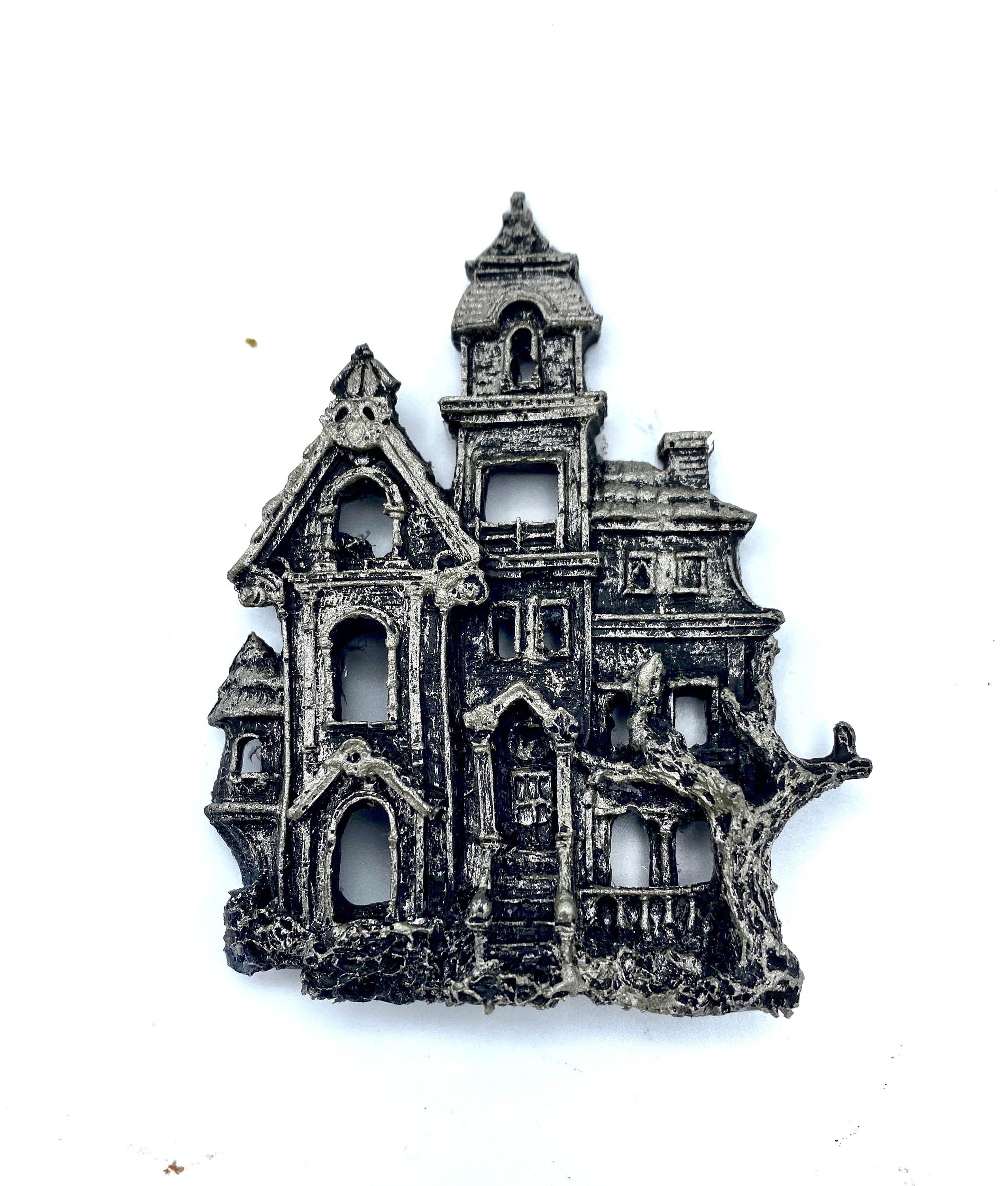 Haunted Mansion Magnet, Hand Painted Resin Sculpture | Gothic Fantasy Decor | Haunted House Magnet for Fantasy and Gothic Decor