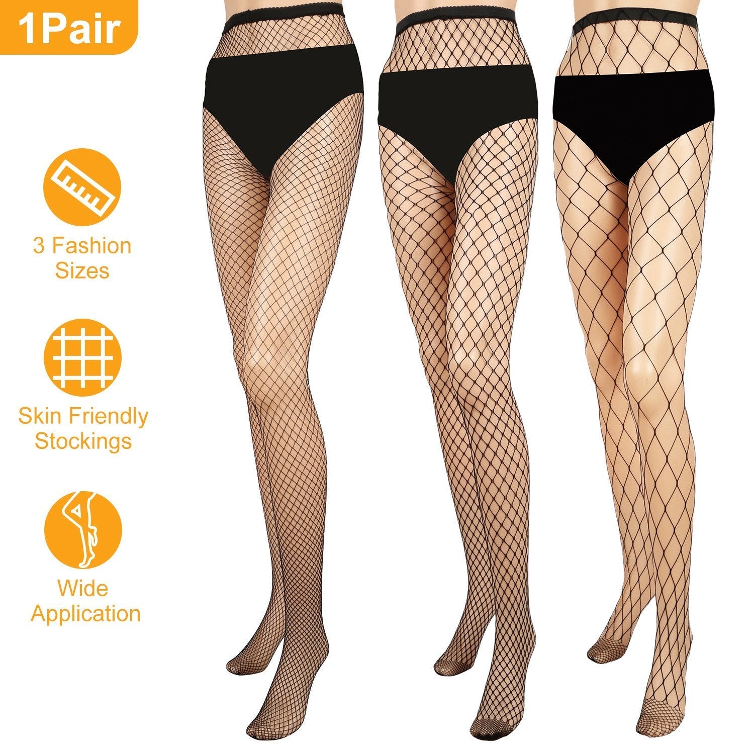 Women Fishnet Tights Sexy High Waist Fishnet Pantyhose Stretchy Mesh Hollow Out Tights Stockings w/ Small Medium Large Hole Choices