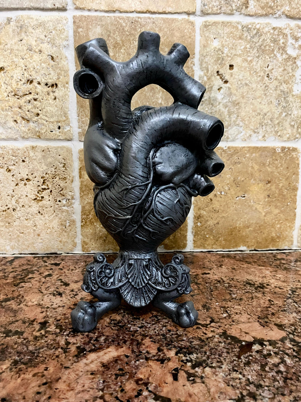 Anatomical Heart Vase, Pewter Finish | Unique Gothic Home Decor | Resin Sculpture Flower Vase, Medical Gift and Gothic Home Decor