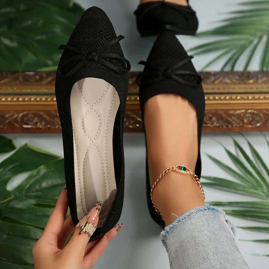 Knitted Pointed Toe Flats for Women – Fashion Slip-On Shoes