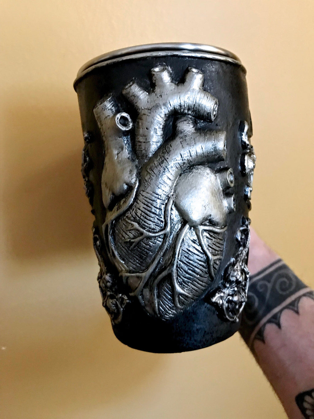Anatomical Heart Mug, Hand Sculpted Resin Gothic Art Mug with Stainless Steel Liner| Spooky Heart Mug, Halloween Gift and Gothic Home Decor