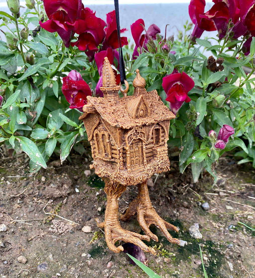 Baba Yaga Hut Ornament, Hand Painted Resin Sculpture | Russian Folklore Figurine | House Ornament | Fantasy Art for Witchy Holiday Decor