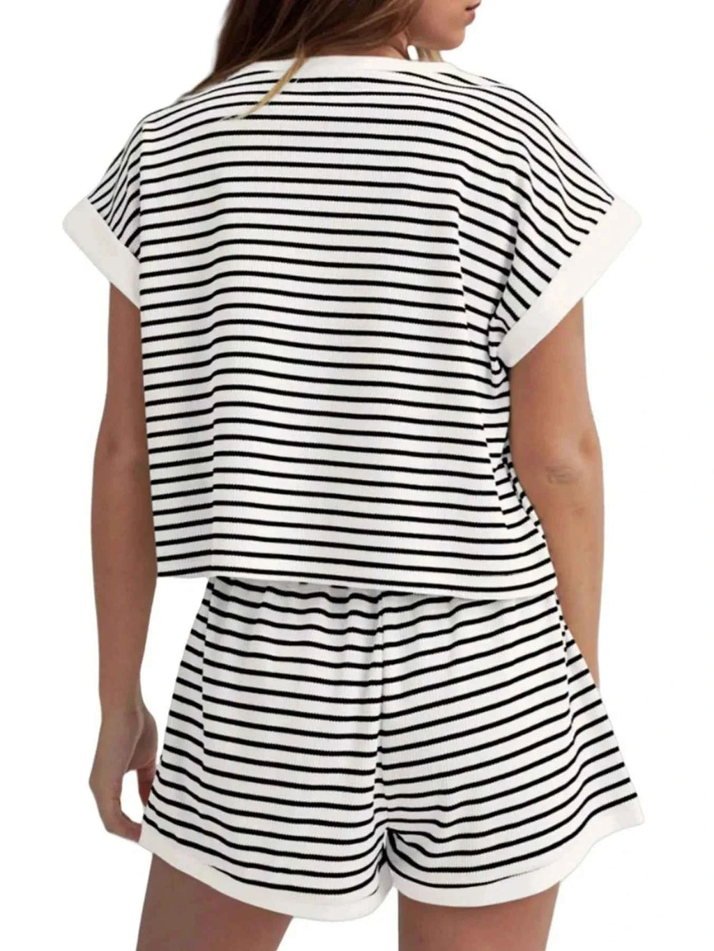 Striped Chic: Plus Size Top & Shorts Set