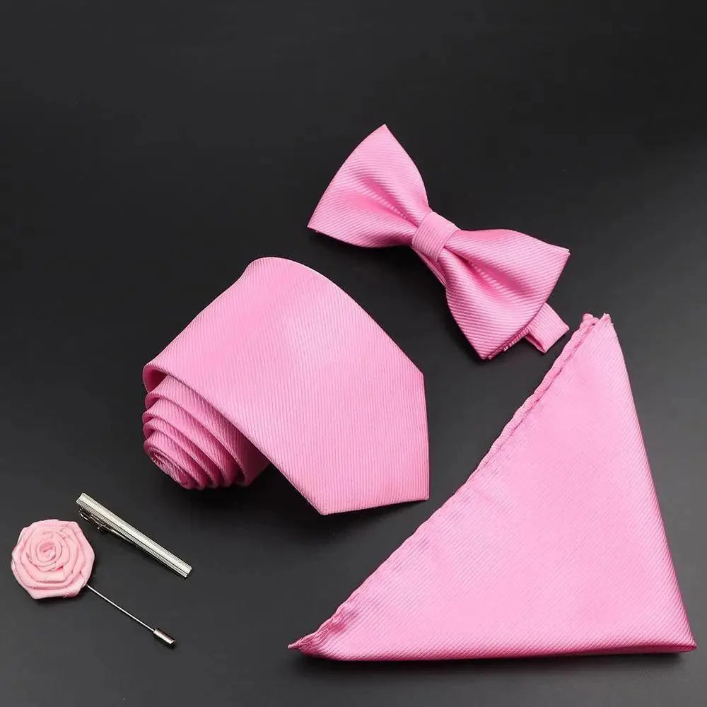 Fashion Red Business Necktie Matching Bowtie Flower Vintage Design Set For Men Self-Tie Bow Tie And Pocket Square Classic Business Tuxedo Wedding Bowties Handkerchief Set Men Necktie And Pocket Square Set