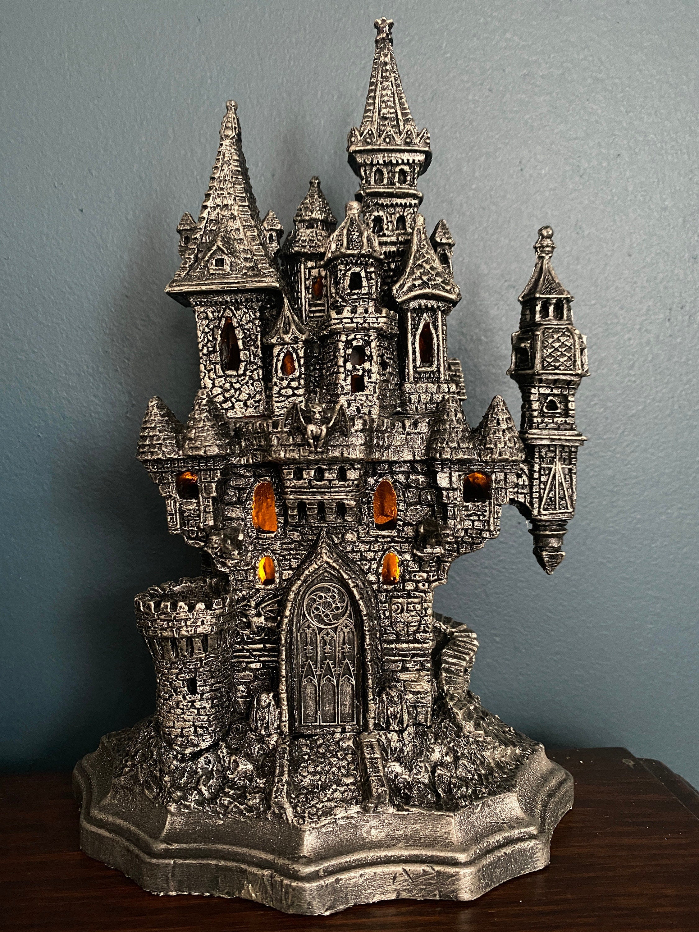 Castle Dracula, Gothic Hand Painted Resin Sculpture with LED Tea Light |Vampire Lair Gothic Statue |Gift for Gamers and Spooky Home Decor