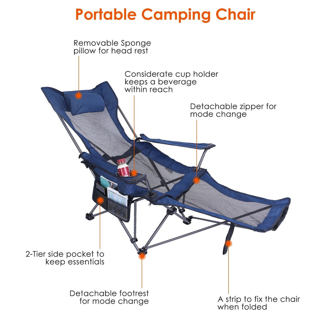 Foldable Camping Chair with Reclining Backrest & Carry Bag