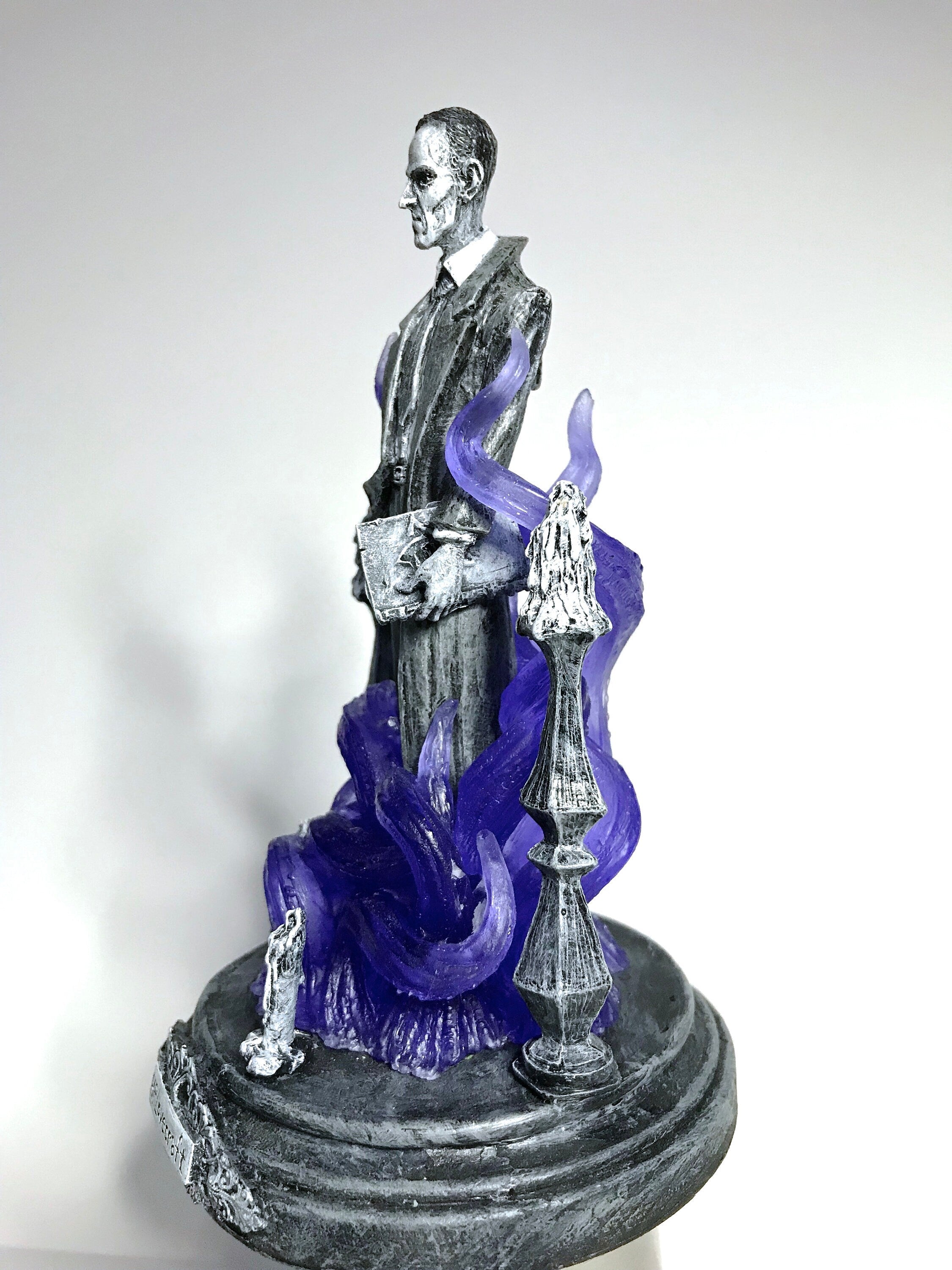 H.P. Lovecraft Statue, designed with Abigail Larson, Purple Tentacles