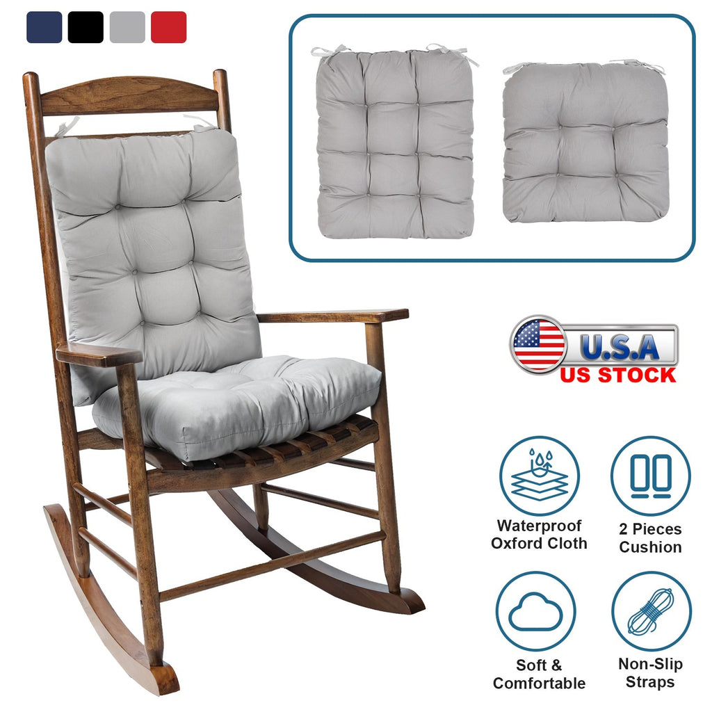 2Pcs Waterproof Rocking Chair Cushion Upper And Lower Back And Seat Sets with Non-Slip Ties Oxford Cloth Surface Polyester Filling Comfortable for Ind