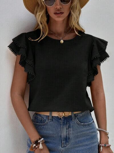 Denise Ruffle Cap Sleeve Blouse – Elegant Top for Work & Everyday