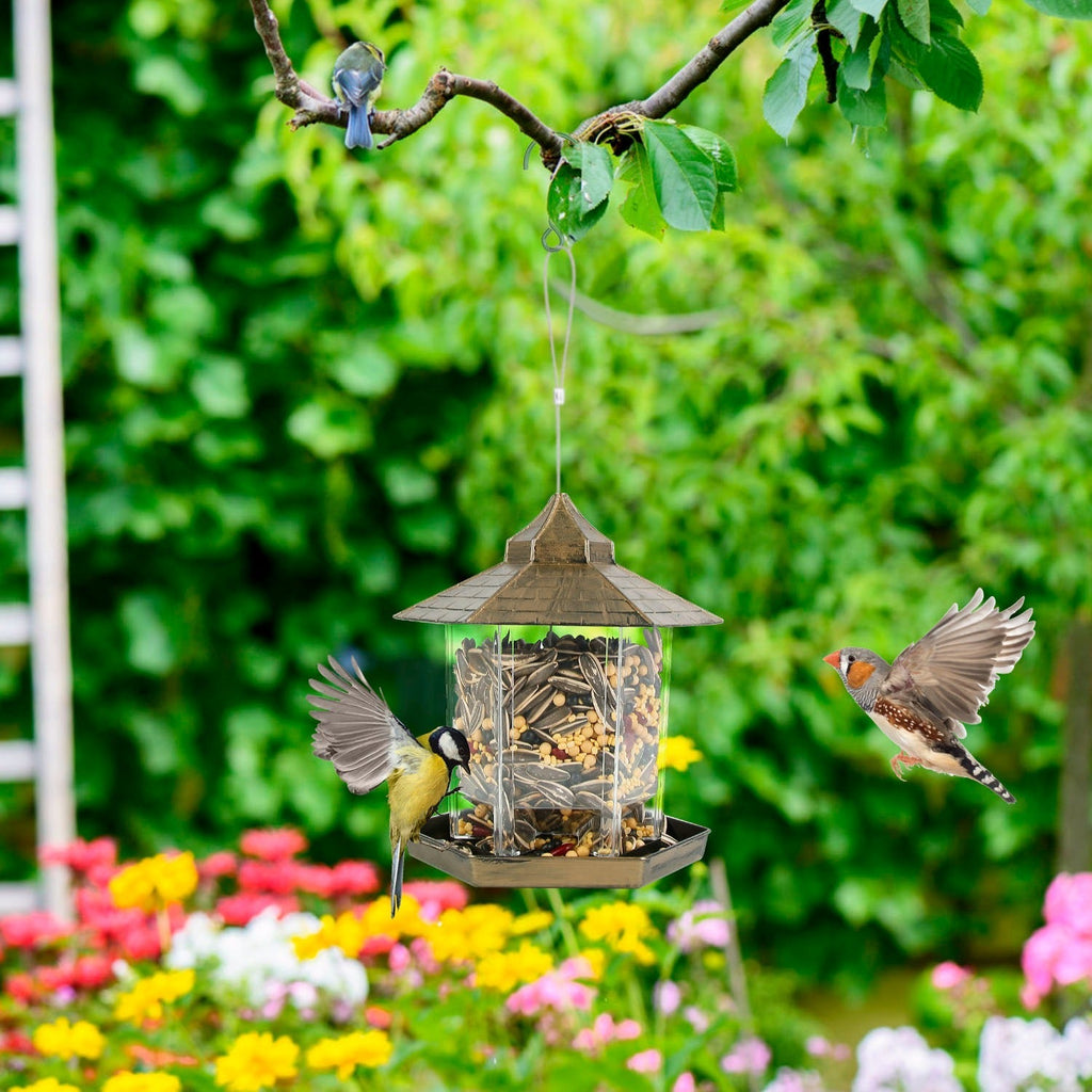 Hanging Gazebo Wild Bird Feeder Outdoor Bird Seed Station with Large Capacity 6 Feeder Ports for Garden Patio Park Weatherproof Easy To Refill