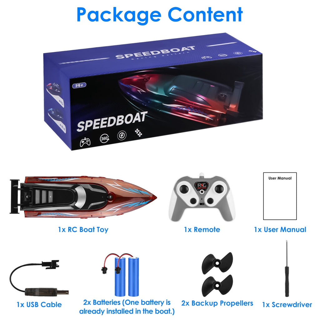RC Boat With Colorful LED Light 10KM/H 40Mins 2.4Ghz Remote Control Racing Boat Toys With 2 Batteries Low Battery Alarm Overreach Warning For Pools La
