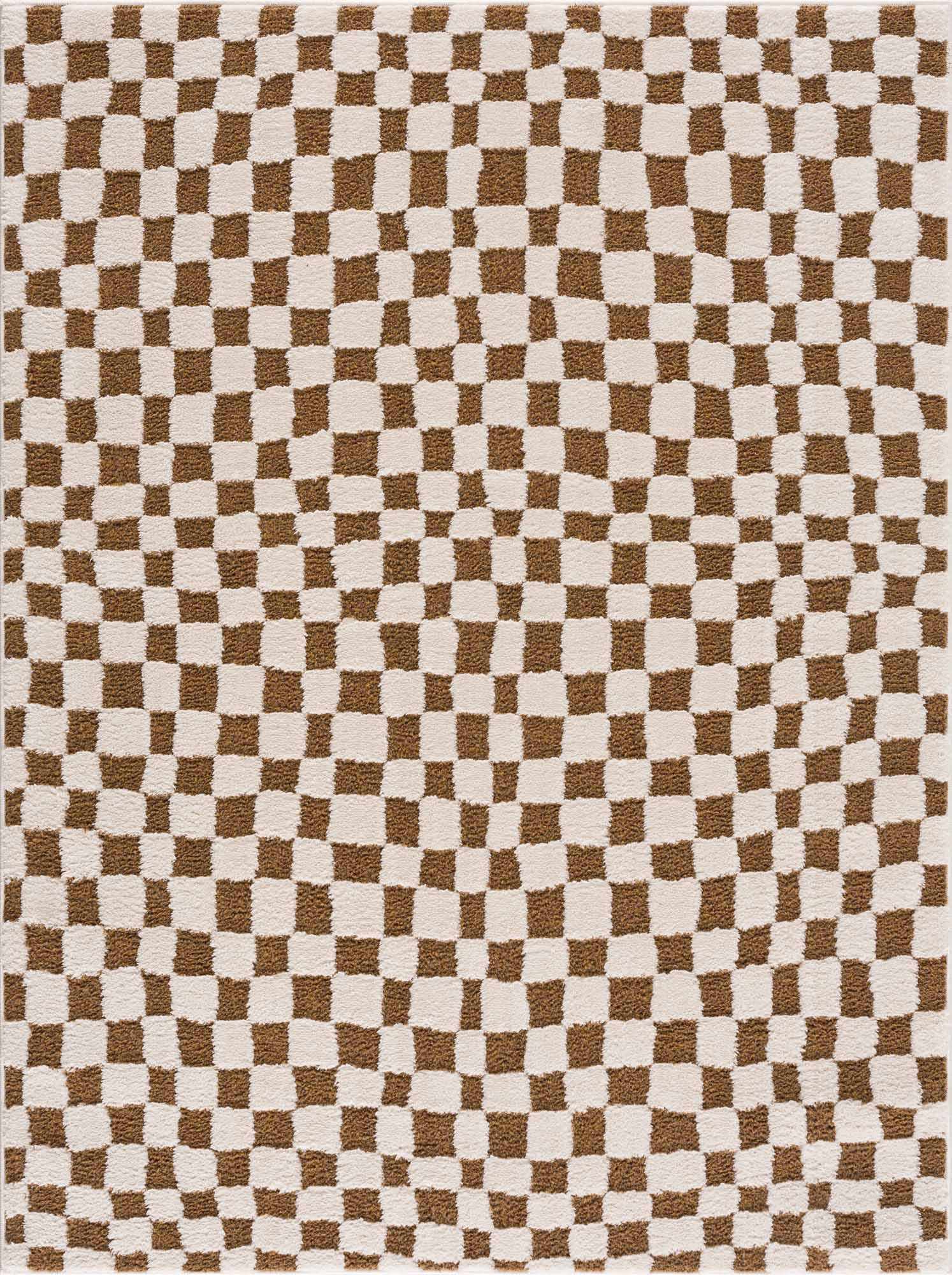 Lajos Brown Checkered Shag Rug - Clearance
