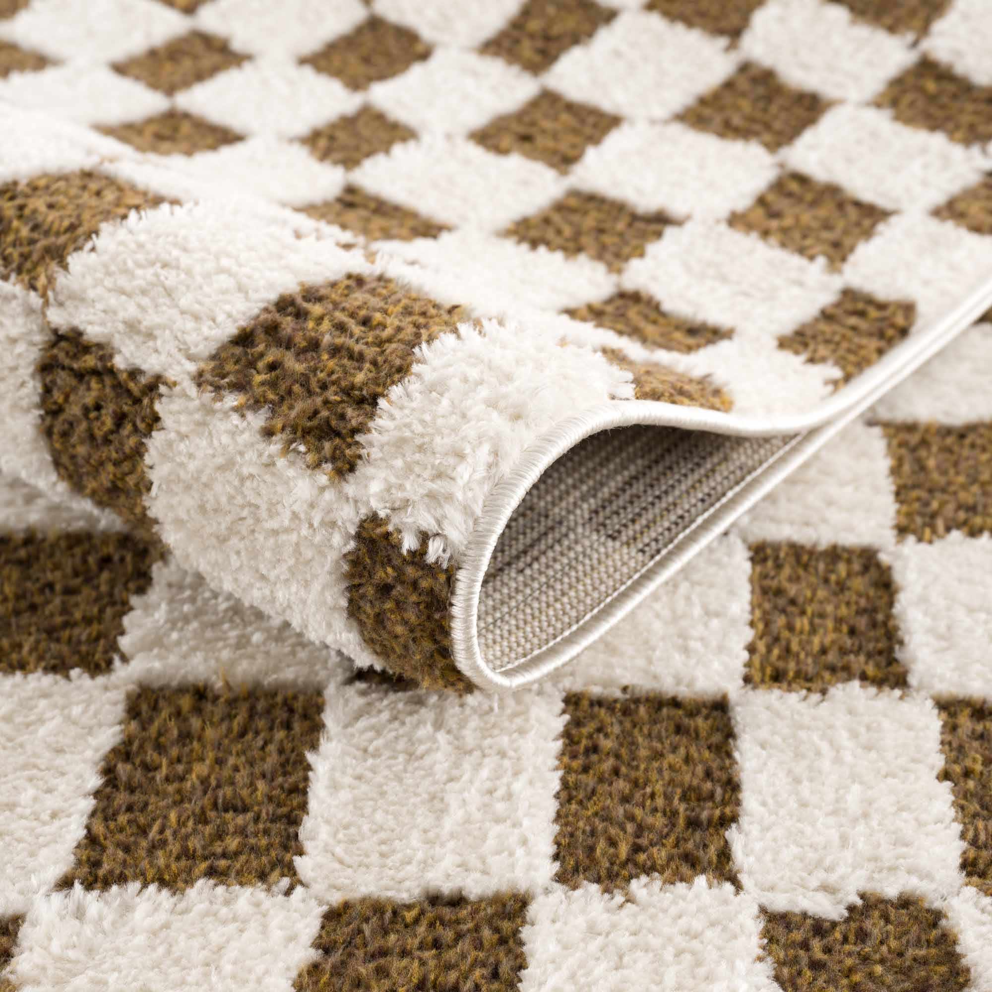 Lajos Brown Checkered Shag Rug - Clearance