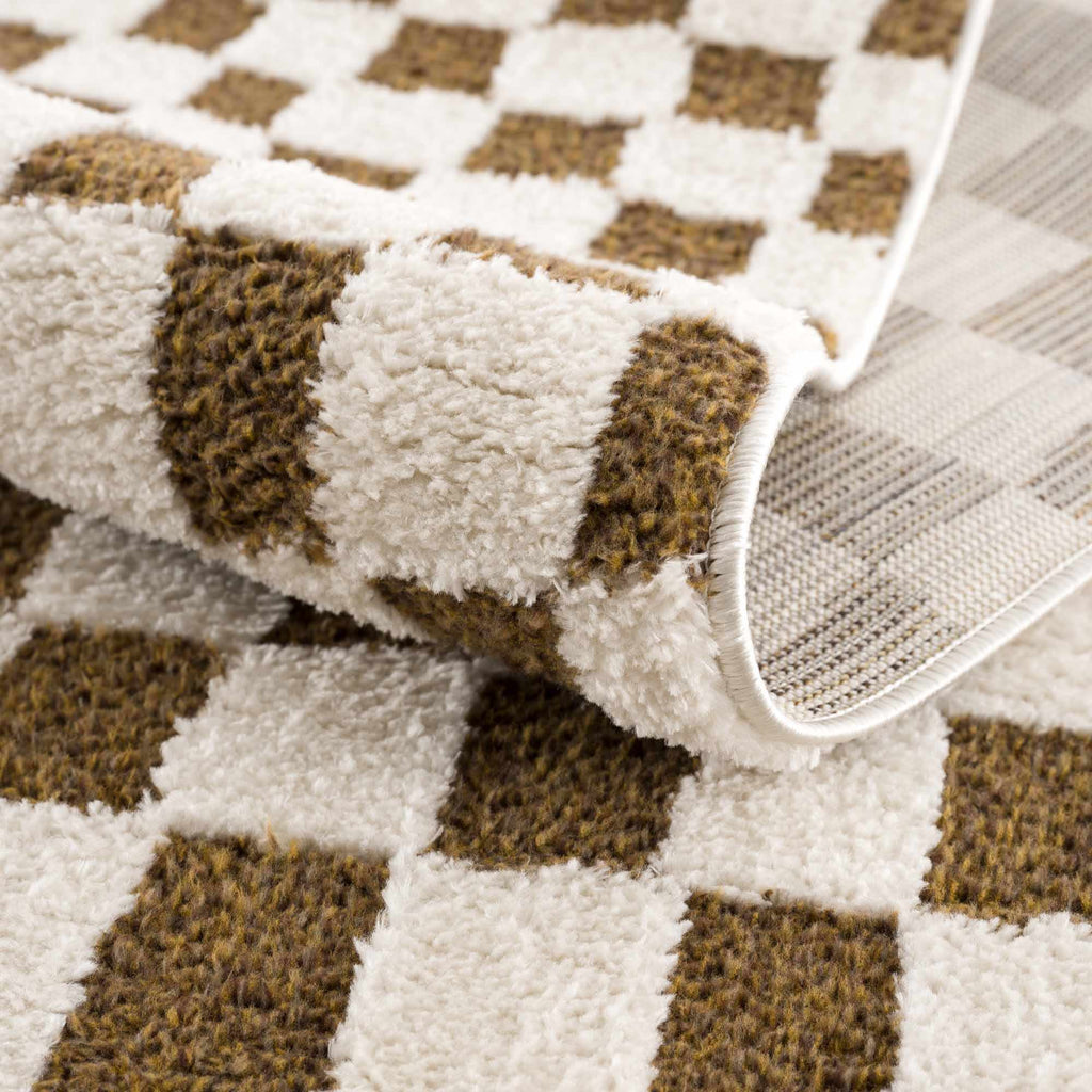 Lajos Brown Checkered Shag Rug - Clearance