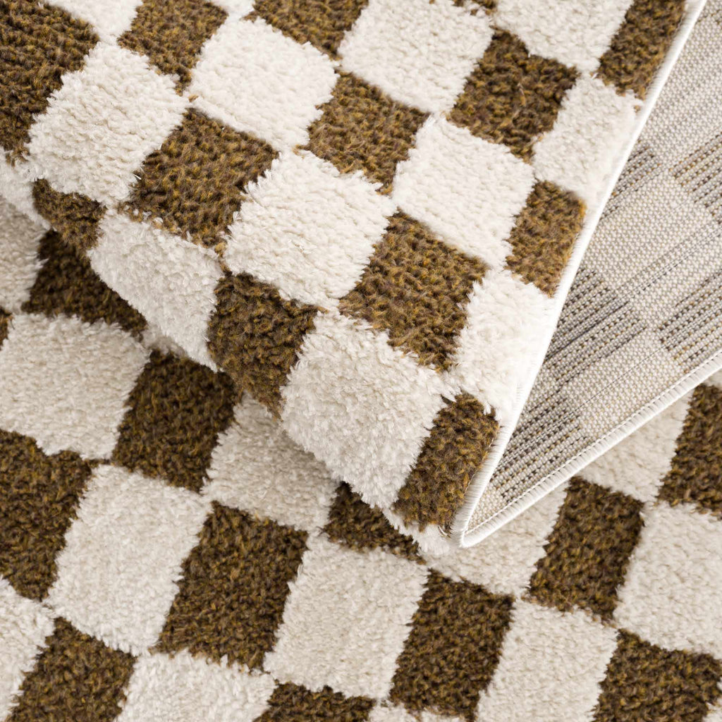 Lajos Brown Checkered Shag Rug - Clearance