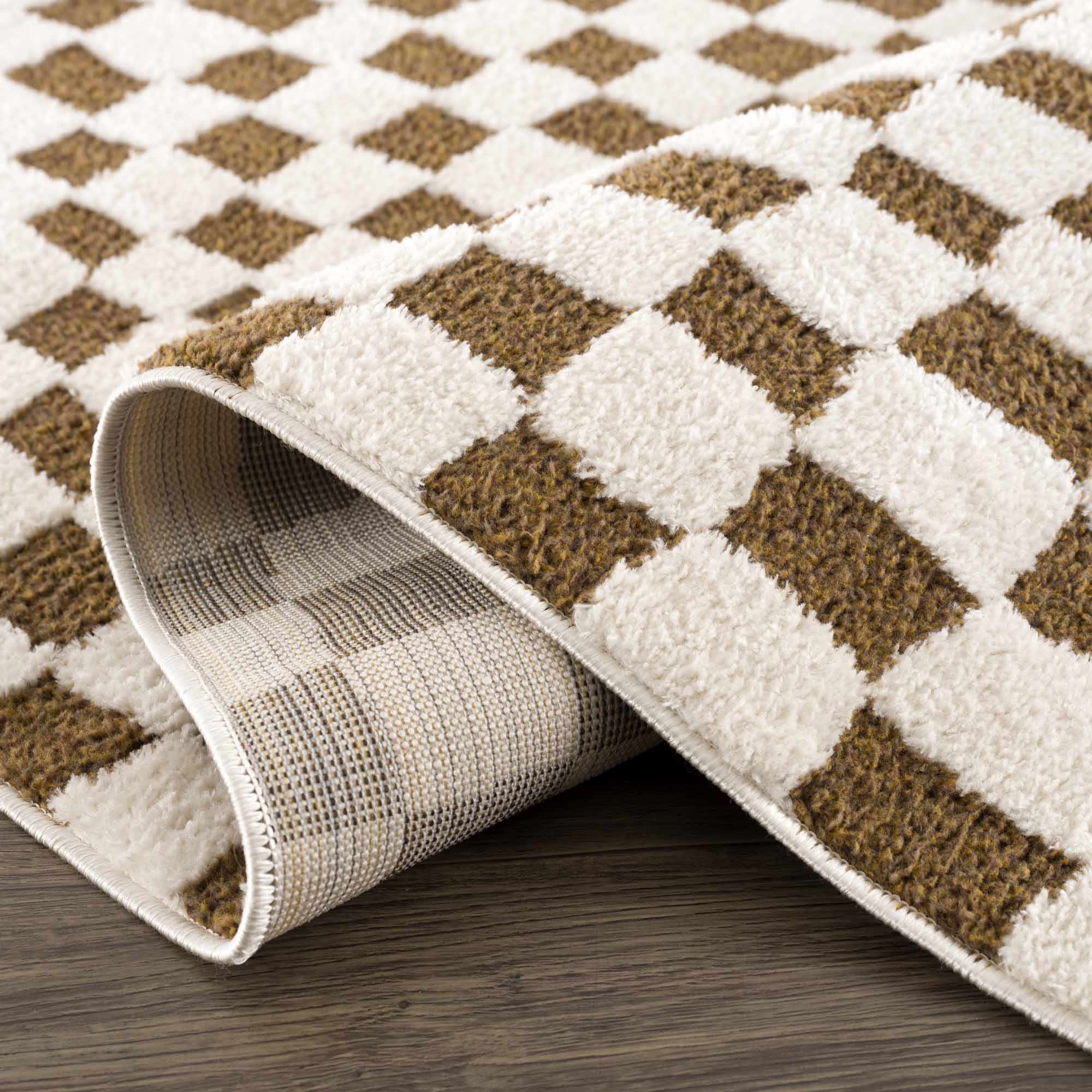 Lajos Brown Checkered Shag Rug - Clearance