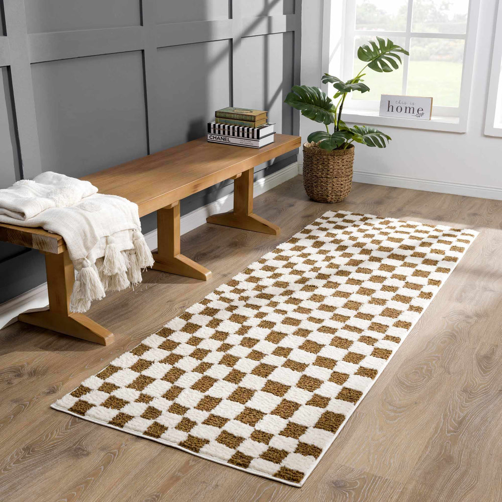 Lajos Brown Checkered Shag Rug - Clearance