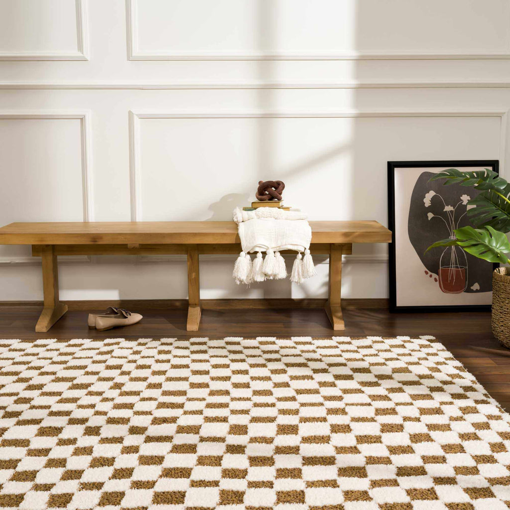 Lajos Brown Checkered Shag Rug - Clearance