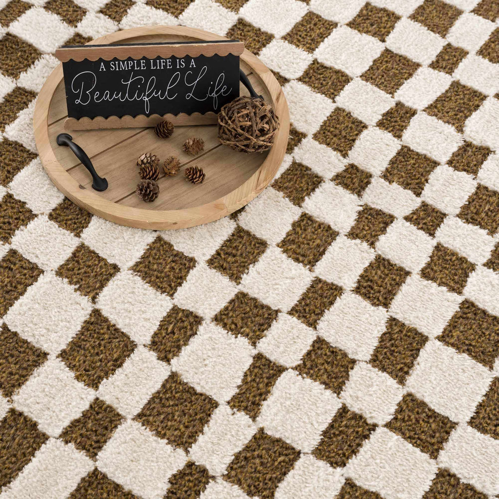 Lajos Brown Checkered Shag Rug - Clearance