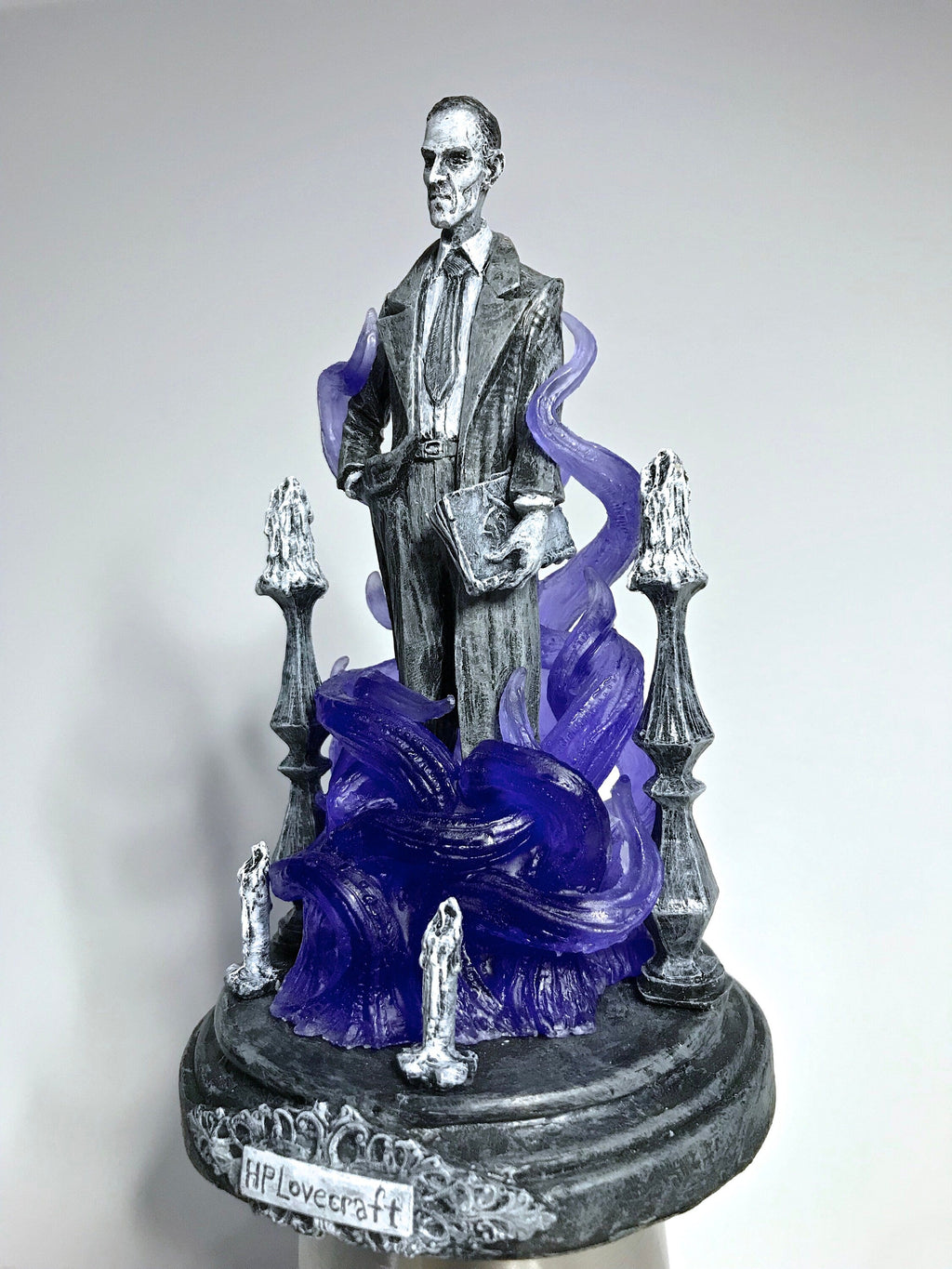 H.P. Lovecraft Statue, designed with Abigail Larson, Purple Tentacles