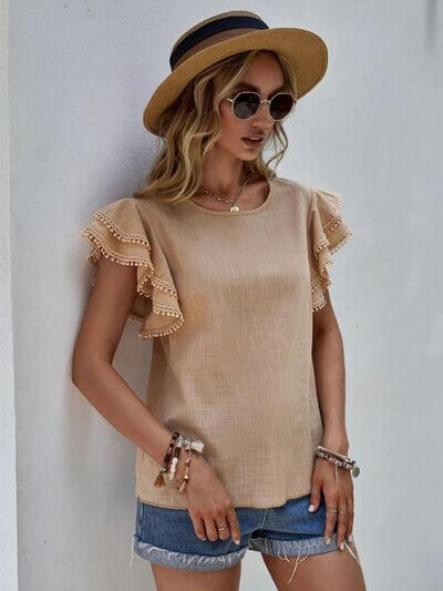 Denise Ruffle Cap Sleeve Blouse – Elegant Top for Work & Everyday