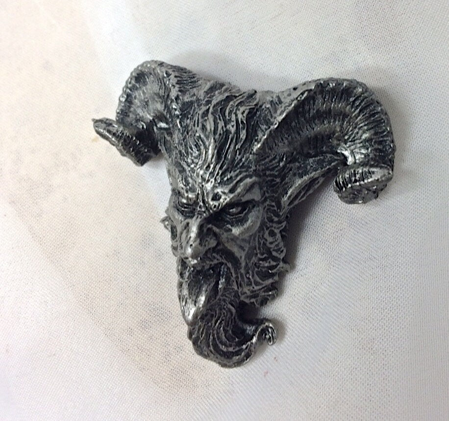 Krampus Magnet, Version 3, Hand Painted Resin Sculpture | Mythic Fantasy Decor | Krampus Head Magnet for Dark Fantasy and Gothic Decor