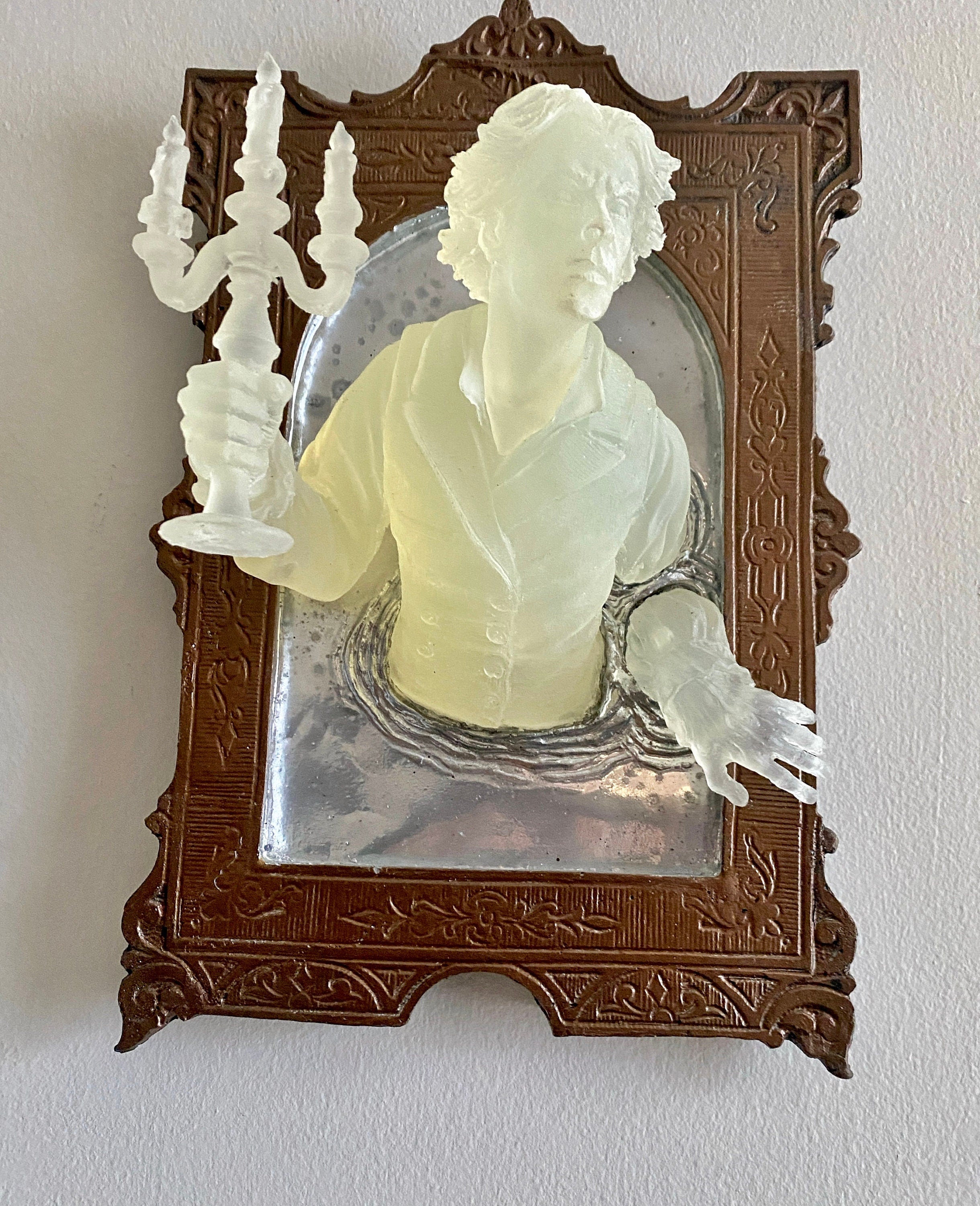 Gentleman Ghost in the Mirror Wall Plaque, Large Version, Glow in the Dark | Victorian Gothic Wall Art | for Halloween and Spooky Home Decor
