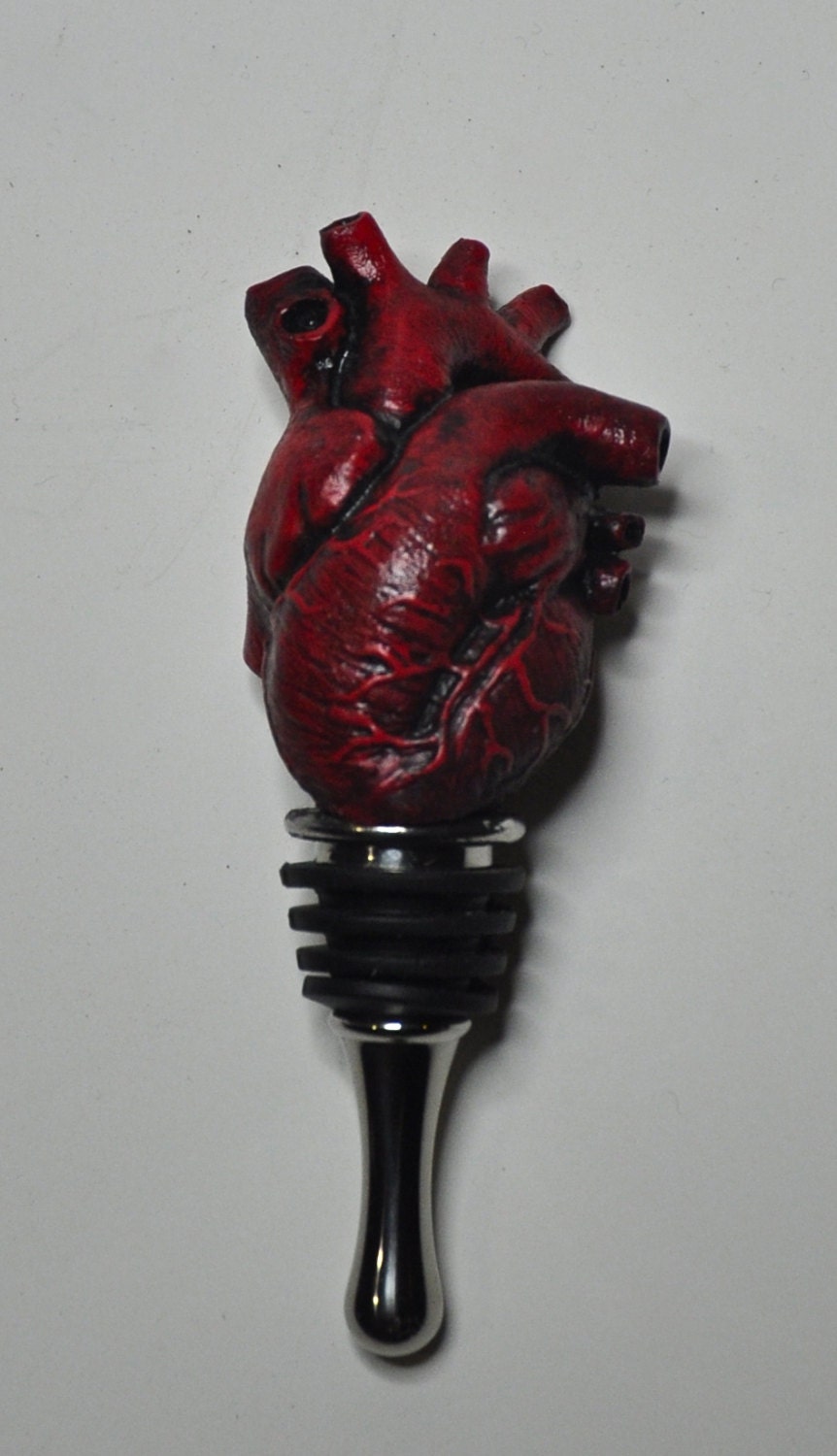 Anatomical Heart Winestopper, Hand Painted Resin | Gothic Medical Decor, Anatomy Heart Bottle Stopper |Fantasy Gothic Wine and Barware Gift