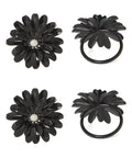 Vibhsa Black Floral Napkin Rings | Set of 4, Pearl Accents, Handcrafted