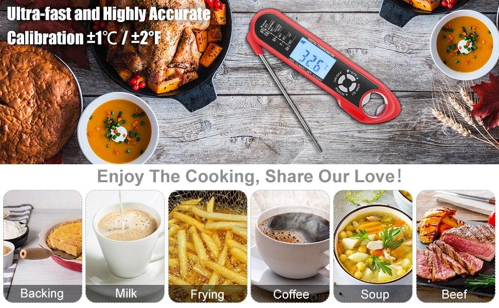 Food Kitchen Digital Meat BBQ Thermometer Dual Probe Design Waterproof Cooking Tools Instant Read Food Thermometer with Alarm and Calibration Function Waterproof Cooking Thermometer for Grilling Baking BBQ Candy Milk