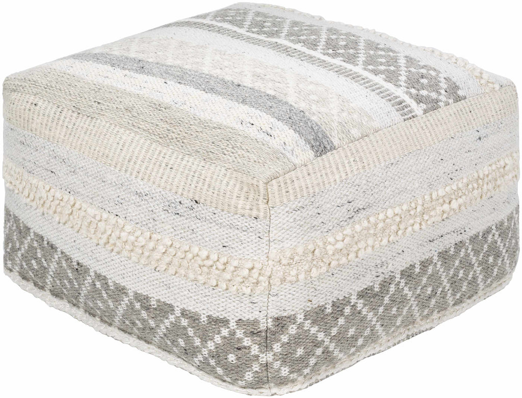 Geyser Woven White Gray Cotton Pouf - Clearance