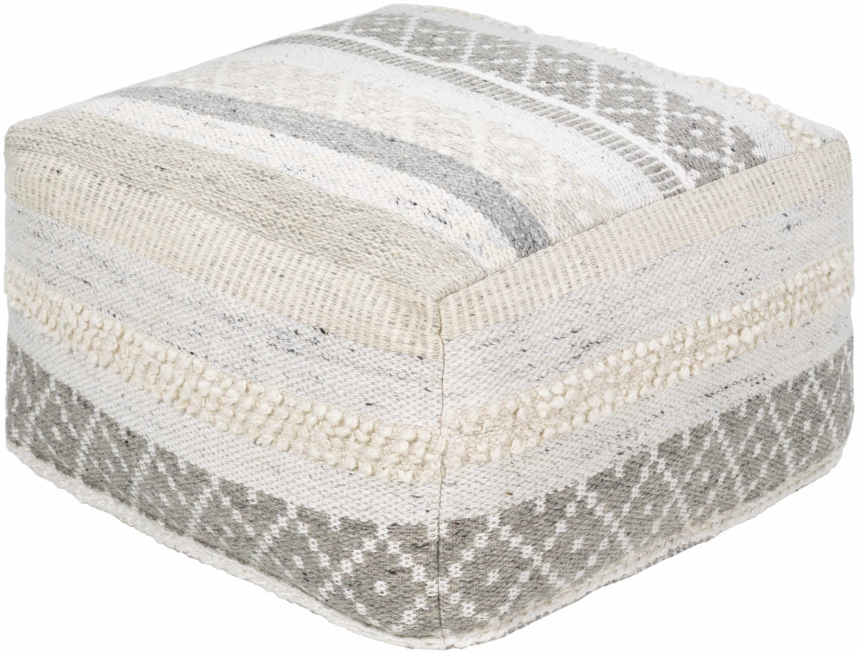 Geyser Woven White Gray Cotton Pouf - Clearance