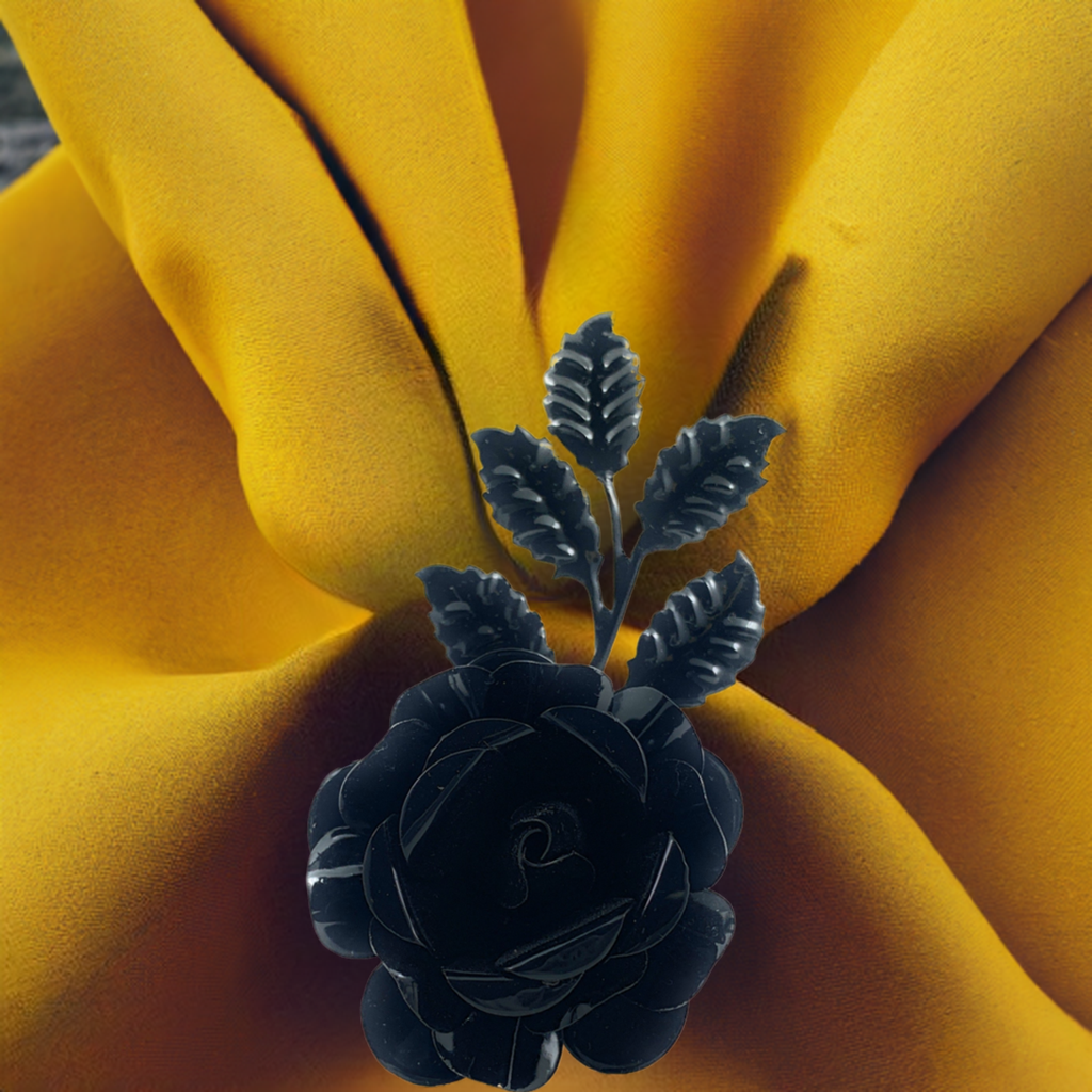 Vibhsa Black Rose Napkin Rings | Set of 4, Handcrafted