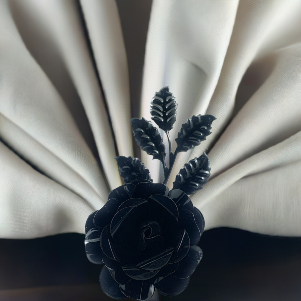 Vibhsa Black Rose Napkin Rings | Set of 4, Handcrafted