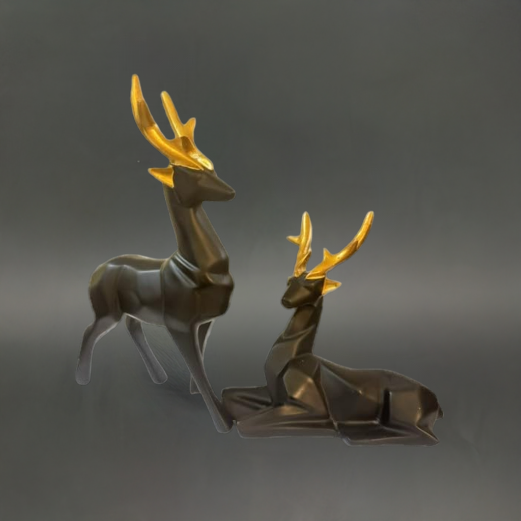 Resin Black Deer Showpiece for Home & Office Decor set of 2