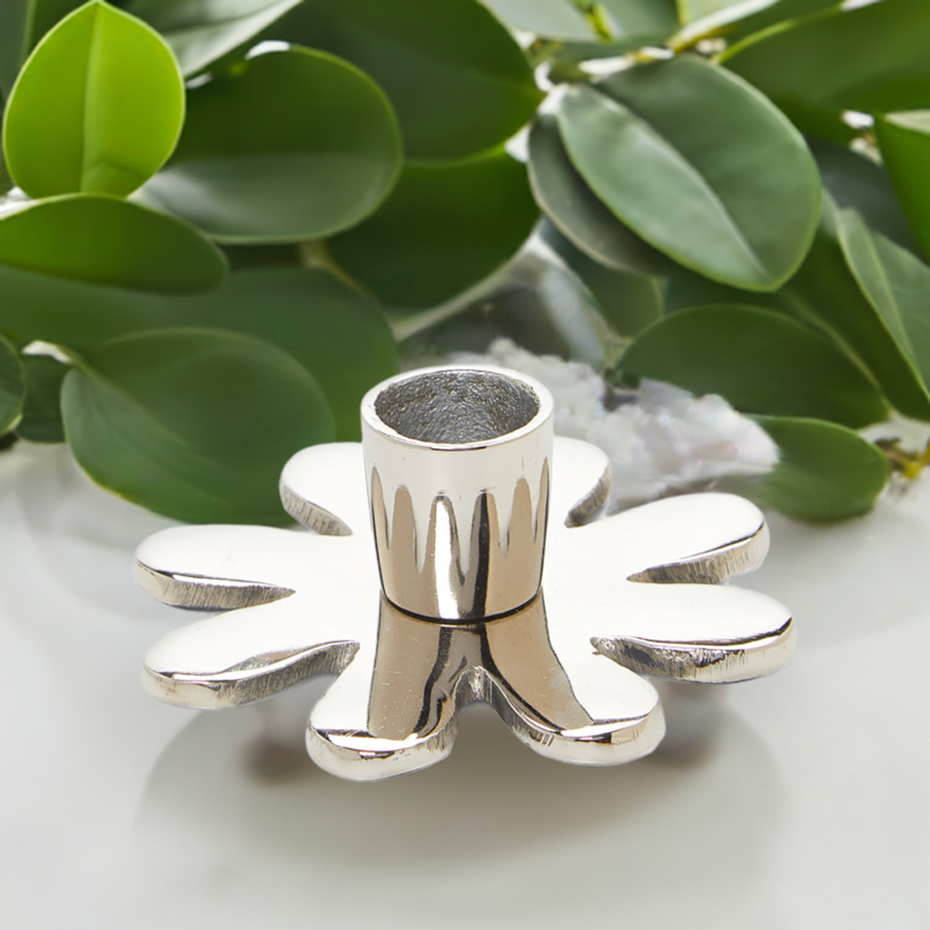 Vibhsa Decorative Silver Flower Candle Holder | 4" Handcrafted Aluminum