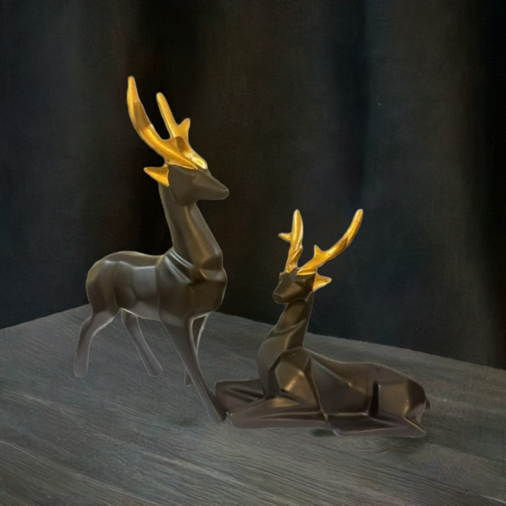 Resin Black Deer Showpiece for Home & Office Decor set of 2