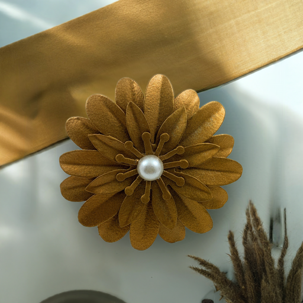 Vibhsa Gold Floral Napkin Rings | Set of 4, Pearl Accents, Handcrafted