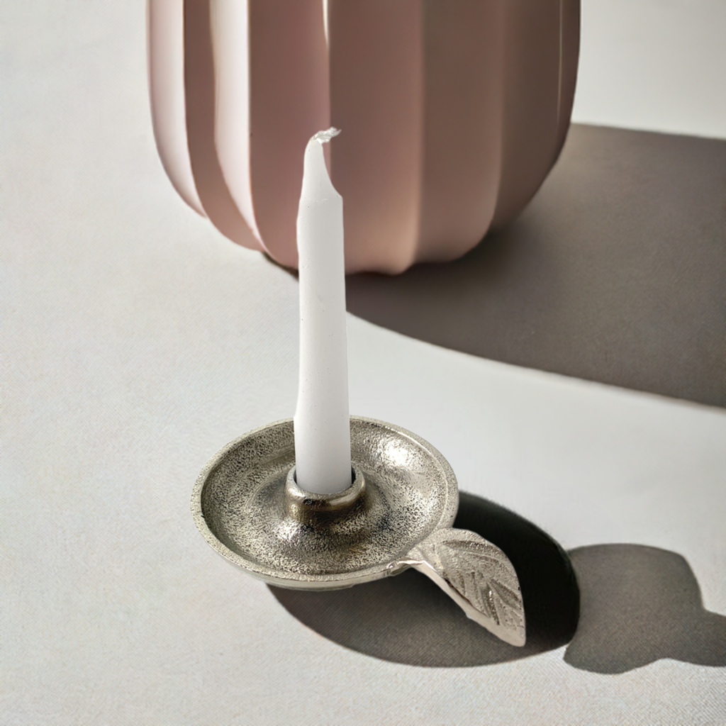 Vibhsa Taper Candlestick Holder Dish-Silver