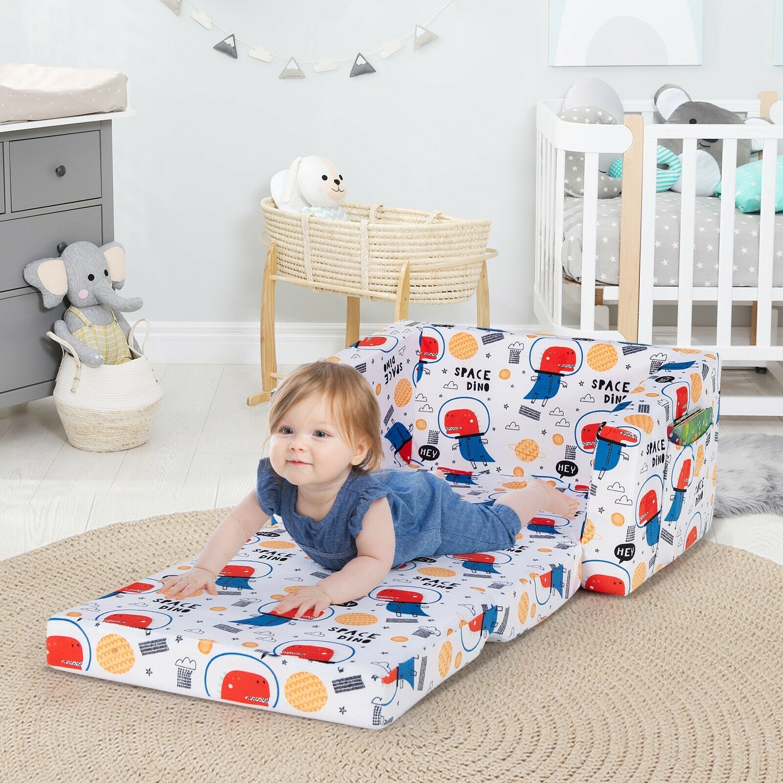 2-in-1 Convertible Kids Sofa with Velvet Fabric-White