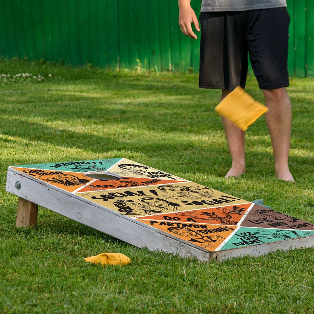 Retro Style Drinking Game - Cornhole Board Wrap - Set of 2