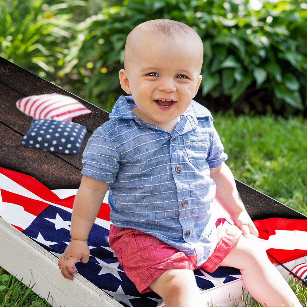 American Flag on Dark Wood - Cornhole Board Wrap - Set of 2
