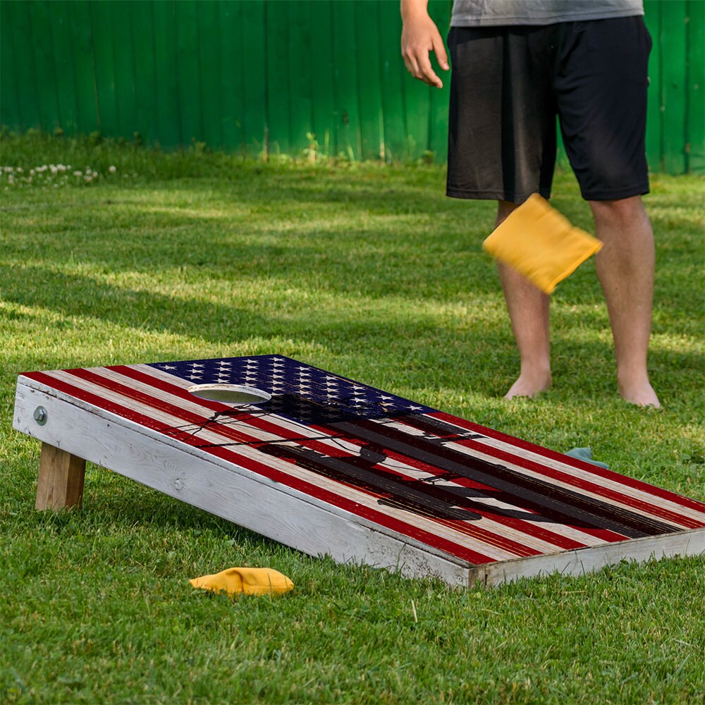 American Flag Electric Lineman - Cornhole Board Wrap - Set of 2