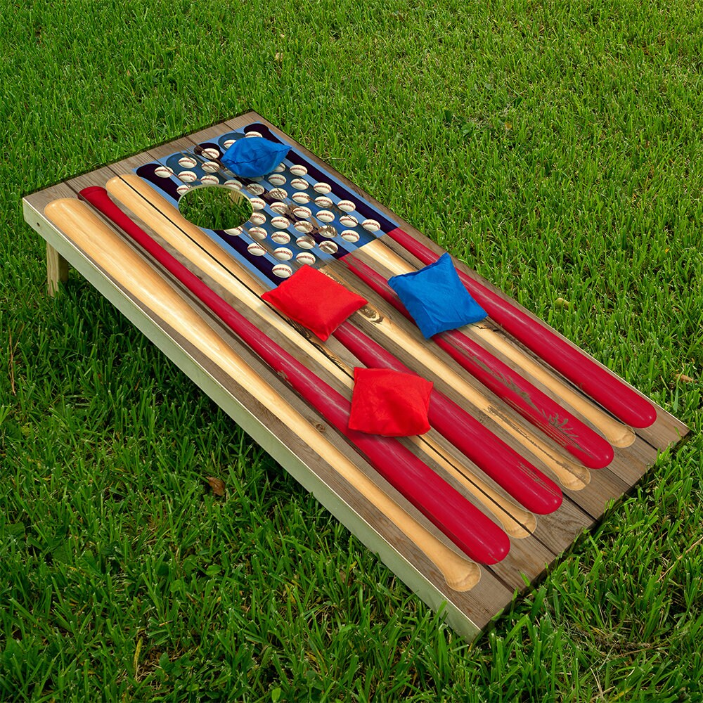 American Flag USA Baseball - Cornhole Board Wrap - Set of 2