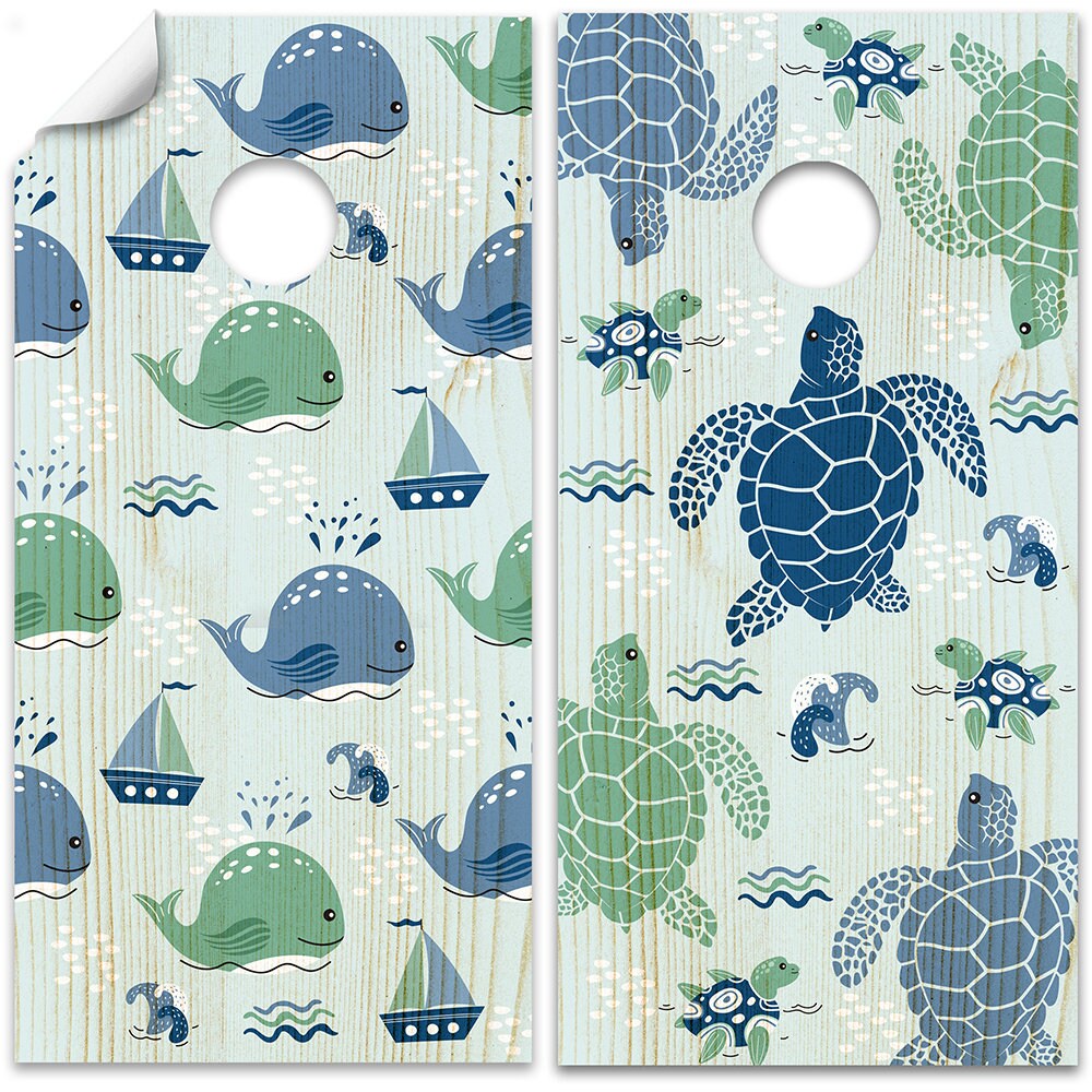 Sea Turtles and Whales - Cornhole Board Wrap - Set of 2