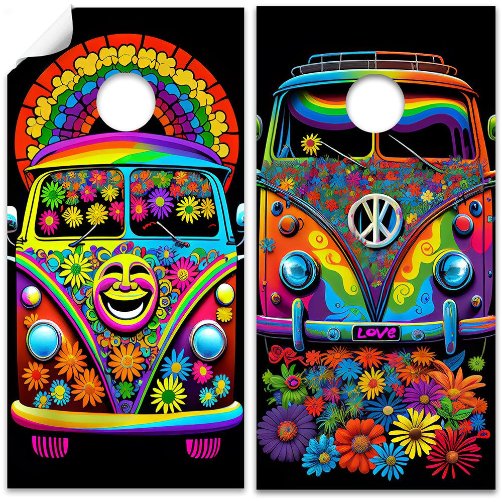 Hippie Van Colorful - Cornhole Board Wrap - Set of 2