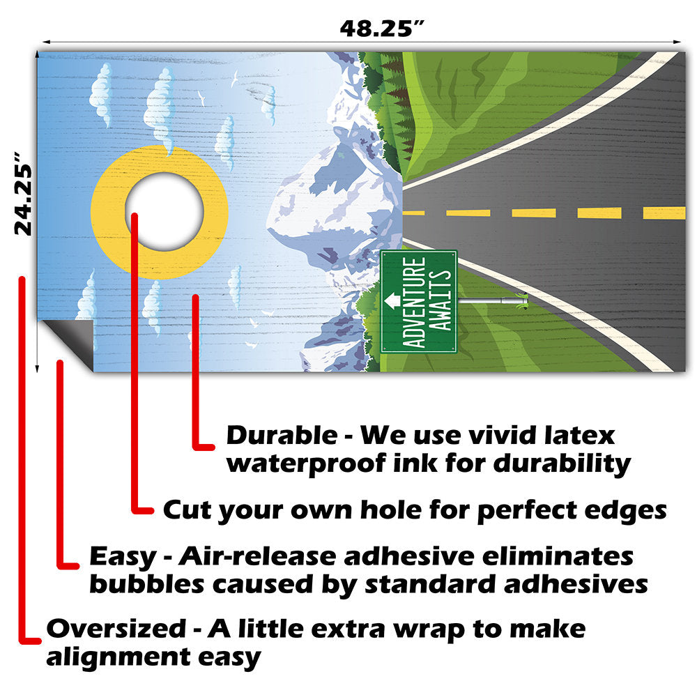 Scenic Road Mountain View - Cornhole Board Wrap - Set of 2