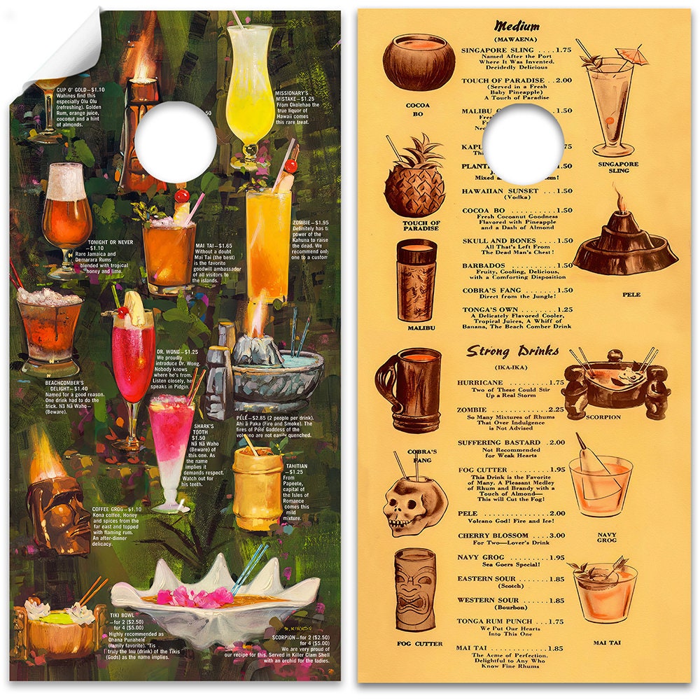 Tiki Drink Menus - Cornhole Board Wrap - Set of 2