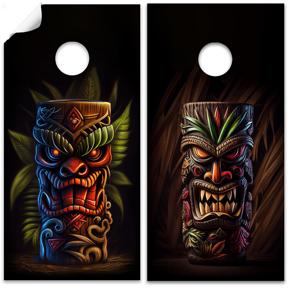 Tropical Tiki Mugs - Cornhole Board Wrap - Set of 2