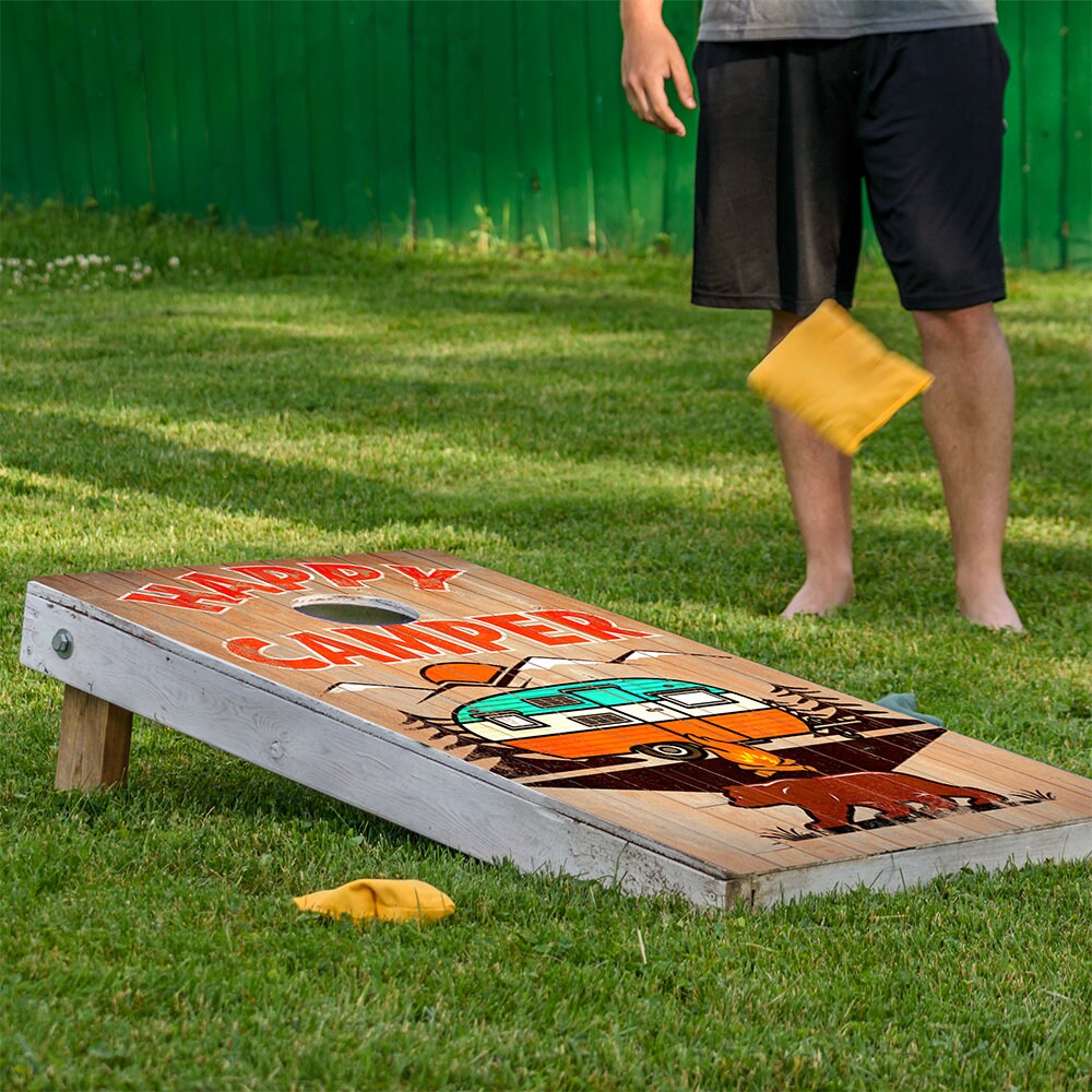 Happy Camper - Cornhole Board Wrap - Set of 2